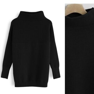 Chicwish Black Ribbed Funnel Neck Sweater